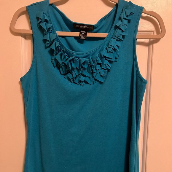 DESIGNERS ORIGINALS Turquoise Sleeveless Knit Top with Ruffle Detail PM - Picture 1 of 2